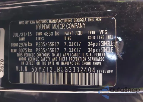 2016 Hyundai Santa Fe Sport 2.4L from USA, damaged, VIN 5XYZT3LB3GG332404